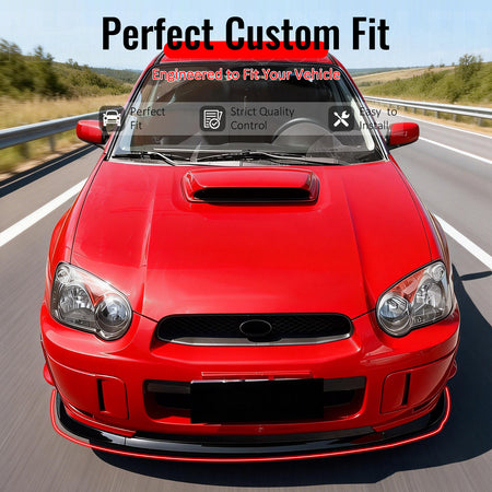 IKON MOTORSPORTS Front Bumper Lip, Compatible with Fits 2004-2005 Subaru Impreza WRX STI, STI Style Gloss Black PP Injection Added-on Air Dam Chin Spoiler Protector Splitter 3PCS