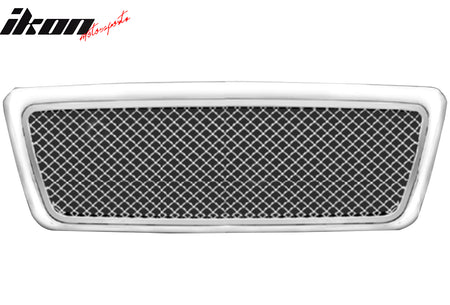IKON MOTORSPORTS Front Upper Grille, Compatible with 2004-2008 Ford F-150, Mesh Style Chrome ABS Plastic Replacement Front Bumper Hood Grill 1PC