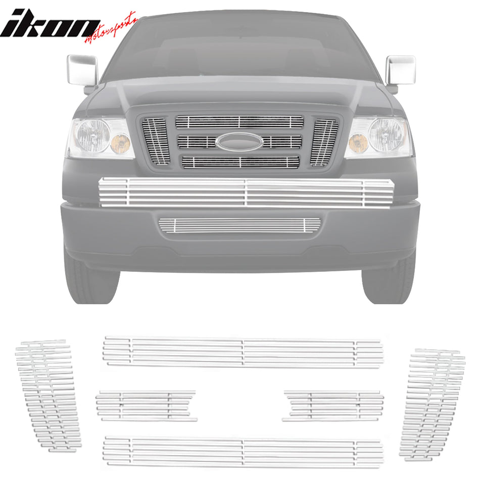 2004 - 2008 Ford F - 150 FX4 STX Chrome 6PCS Front Upper Grille InsertsIkon Motorsports