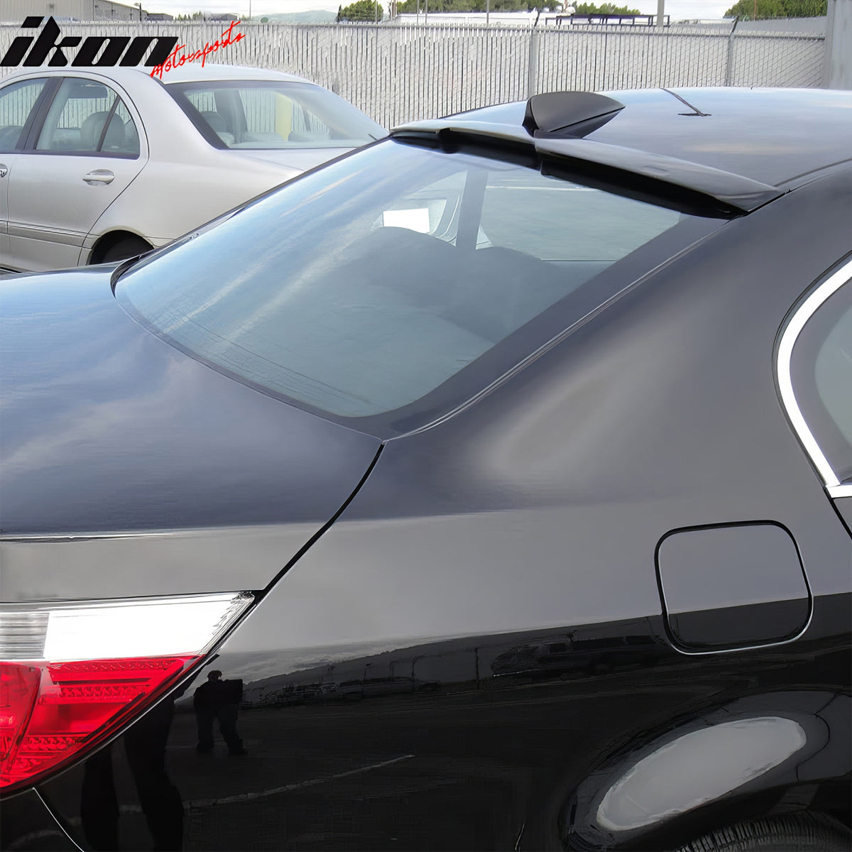IKON MOTORSPORTS, Rear Window Roof Spoiler Compatible with 2004-2010 BMW E60 5 Series & 2006-2010 M5 Sedan 4-Door, AC Style Unpainted Gray ABS Plastic Top Roofline Windshield Visor Spoiler Wing