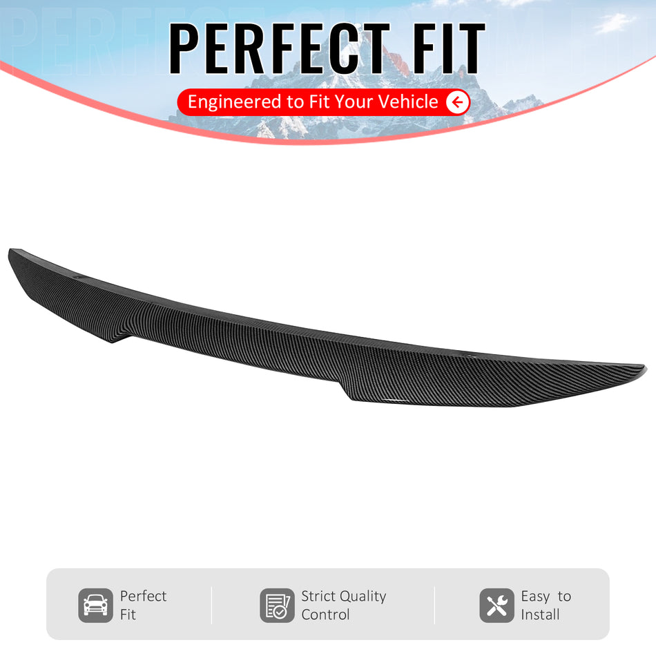 IKON MOTORSPORTS, Trunk Spoiler Compatible with 2004-2010 BMW E60 5 Series M5 Sedan, PSM Style Carbon Fiber Print ABS Plastic Rear Trunk Lid Spoiler Wing Lip