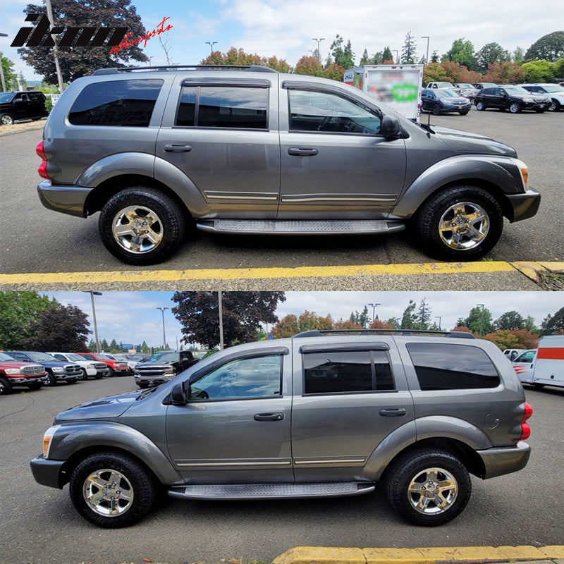 IKON MOTORSPORTS Tape On External Window Visor, Compatible With 2004-2010 Dodge Durango & 2007-2009 Chrysler Aspen, Tinted Acrylic Side Window Wind Deflector Rain Guard