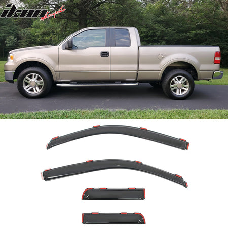 2004 - 2014 Ford F150 Extended Cab Window Visors In Channel Acrylic 4PCIkon Motorsports