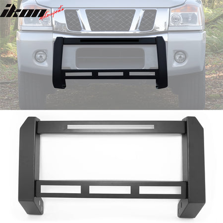 IKON MOTORSPORTS Bull Bar, Compatible with 2004-2015 Nissan TITAN 2005-2015 Armada, Steel Aluminum Front Bumper Brush Push Grille Guard W/ License Plate Mounting Bracket