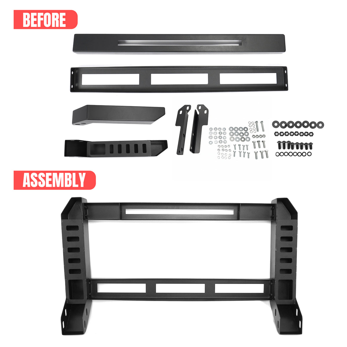 IKON MOTORSPORTS Bull Bar, Compatible with 2004-2015 Nissan TITAN 2005-2015 Armada, Steel Aluminum Front Bumper Brush Push Grille Guard W/ License Plate Mounting Bracket