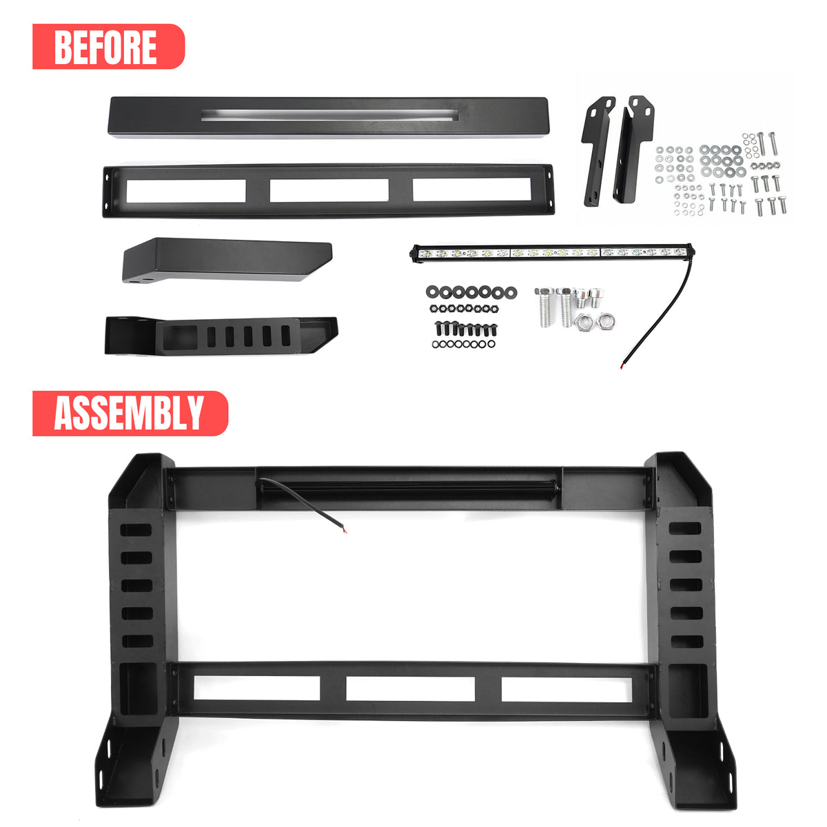 IKON MOTORSPORTS Bull Bar, Compatible with 2004-2015 Nissan TITAN 2005-2015 Armada, Steel Aluminum Front Bumper Brush Push Grille Guard W/ License Plate Mounting Bracket