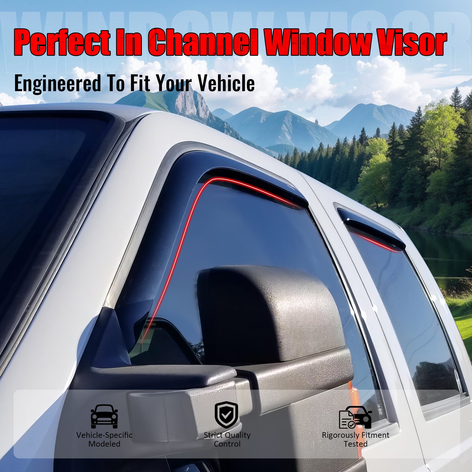 IKON MOTORSPORTS In Channel Window Visors Compatible with 2004-2015 Nissan Titan Crew Cab, Slim Style Acrylic Smoke Rain Guards, Side Window Wind Deflectors 4PCS