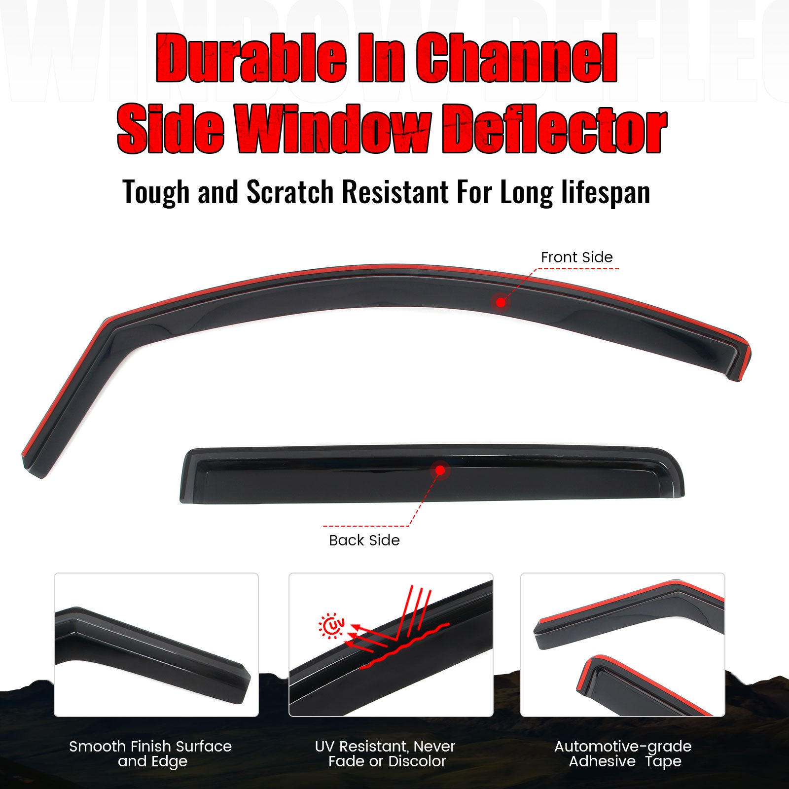 Fits 04-15 Nissan Titan Crew Cab In-Channel Side Window Deflector Rain Sun Shade