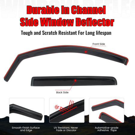 Fits 04-15 Nissan Titan Crew Cab In-Channel Side Window Deflector Rain Sun Shade