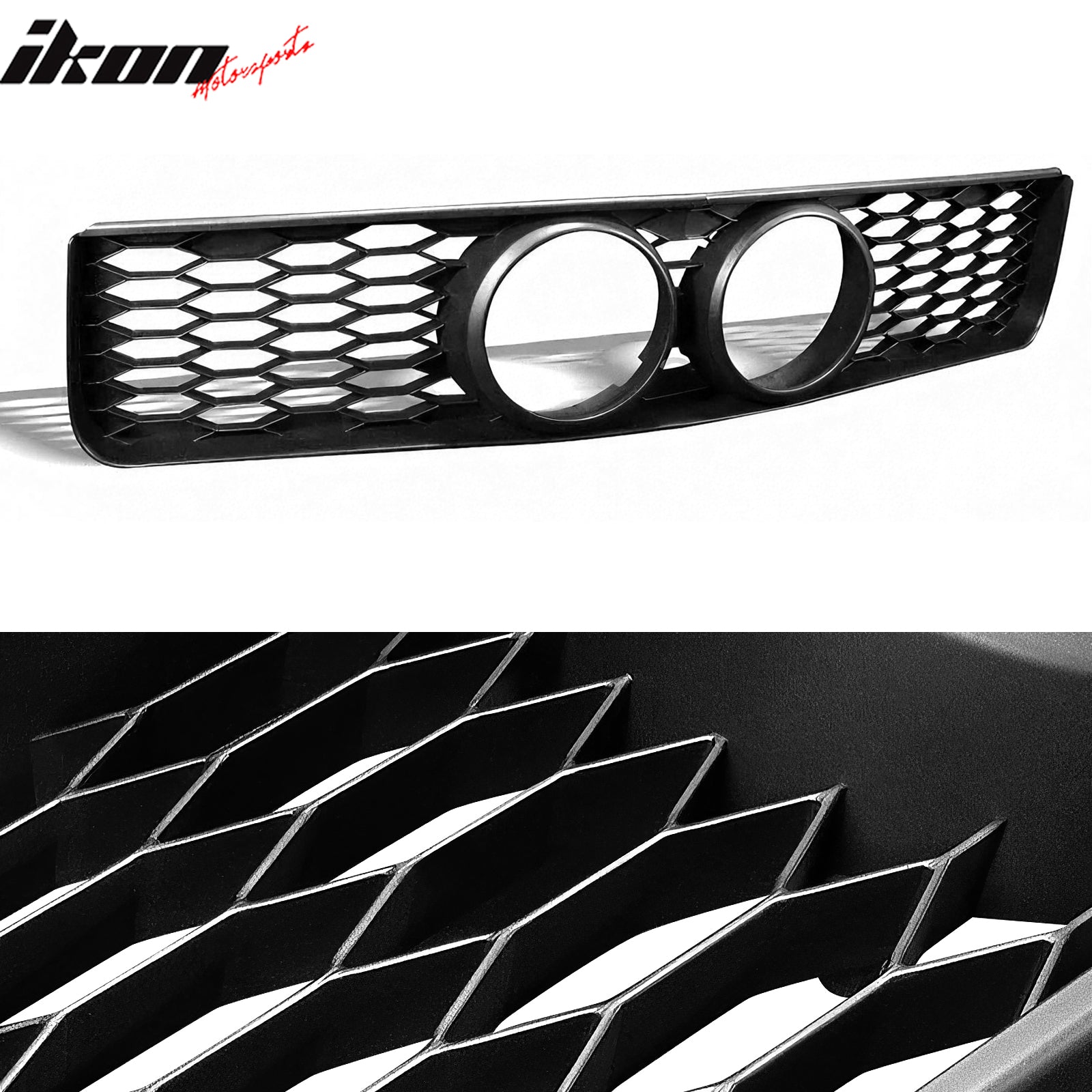 IKON MOTORSPORTS Front Upper Grille W/ Foglight Holes, Compatible with 2005-2006 Ford Mustang, Honeycomb Style Black PP Polypropylene Replacement Front Bumper Hood Grille Grill Assembly 1PC