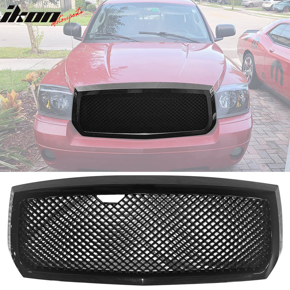 2005 - 2007 Dodge Dakota Mesh Style Gloss Black Front Upper Grille ABSIkon Motorsports