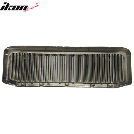 IKON MOTORSPORTS Front Upper Grille, Compatible with 2005-2007 Ford F-250, Vertical Style Chrome ABS Plastic Replacement Front Bumper Hood Grille Grill Assembly 1PC