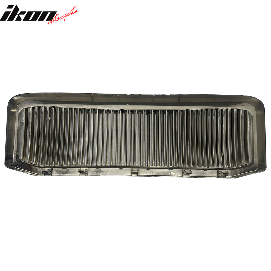 IKON MOTORSPORTS Front Upper Grille, Compatible with 2005-2007 Ford F-250, Vertical Style Chrome ABS Plastic Replacement Front Bumper Hood Grille Grill Assembly 1PC