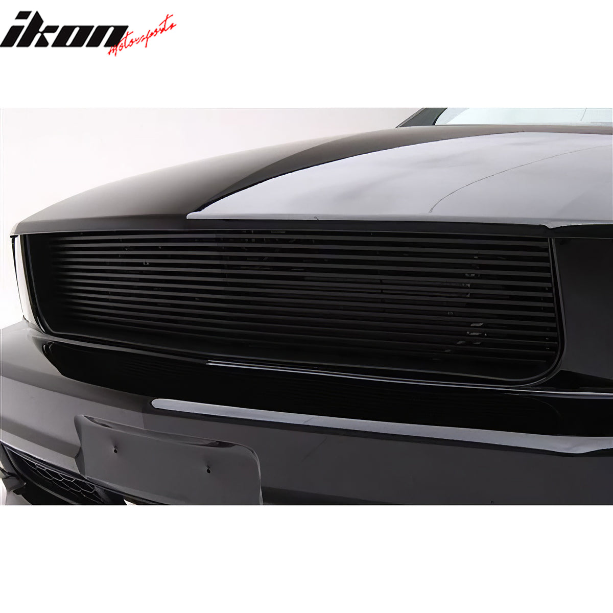 IKON MOTORSPORTS Front Upper Grille, Compatible with 2005-2008 Ford Mustang V6, P Style Unpainted Black Replacement Front Bumper Hood Grill