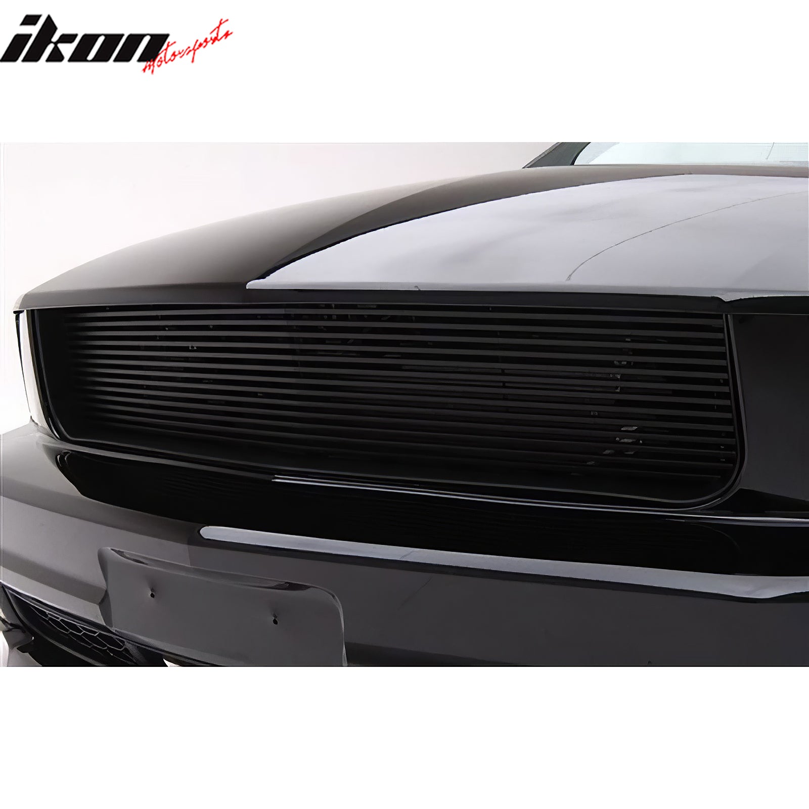 IKON MOTORSPORTS Front Upper Grille, Compatible with 2005-2008 Ford Mustang V6, P Style Unpainted Black Replacement Front Bumper Hood Grill