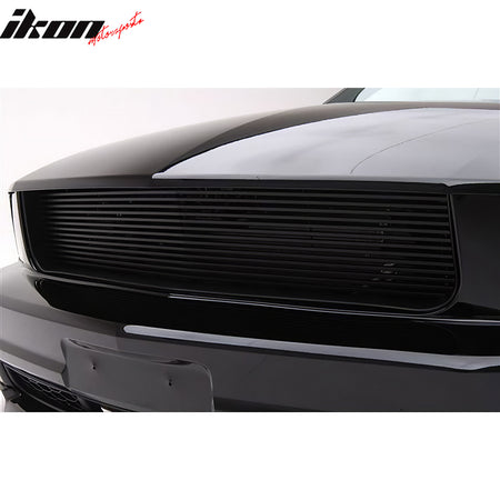 IKON MOTORSPORTS Front Upper Grille, Compatible with 2005-2008 Ford Mustang V6, P Style Unpainted Black Replacement Front Bumper Hood Grill