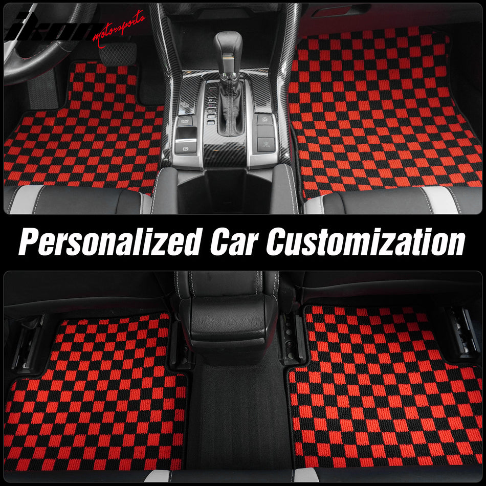 Fits 05-09 Ford Mustang Anti-slip Floor Mats Checkered Carpets Black Red Plaid