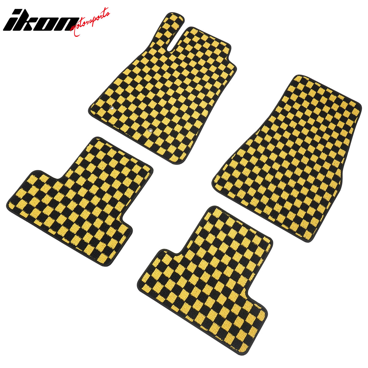 Fits 05-09 Ford Mustang Anti-slip Floor Mats Checkered Carpet Black Yellow Plaid