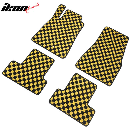 Fits 05-09 Ford Mustang Anti-slip Floor Mats Checkered Carpet Black Yellow Plaid