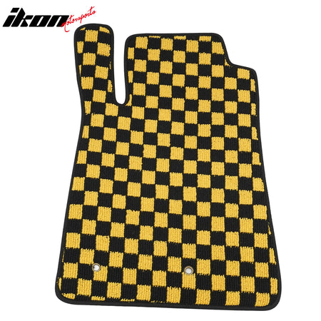 Fits 05-09 Ford Mustang Anti-slip Floor Mats Checkered Carpet Black Yellow Plaid