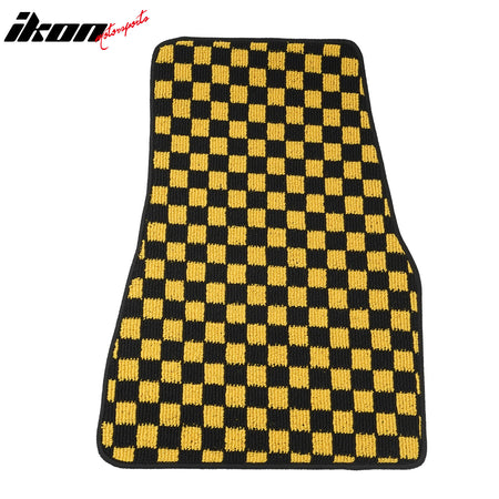 Fits 05-09 Ford Mustang Anti-slip Floor Mats Checkered Carpet Black Yellow Plaid
