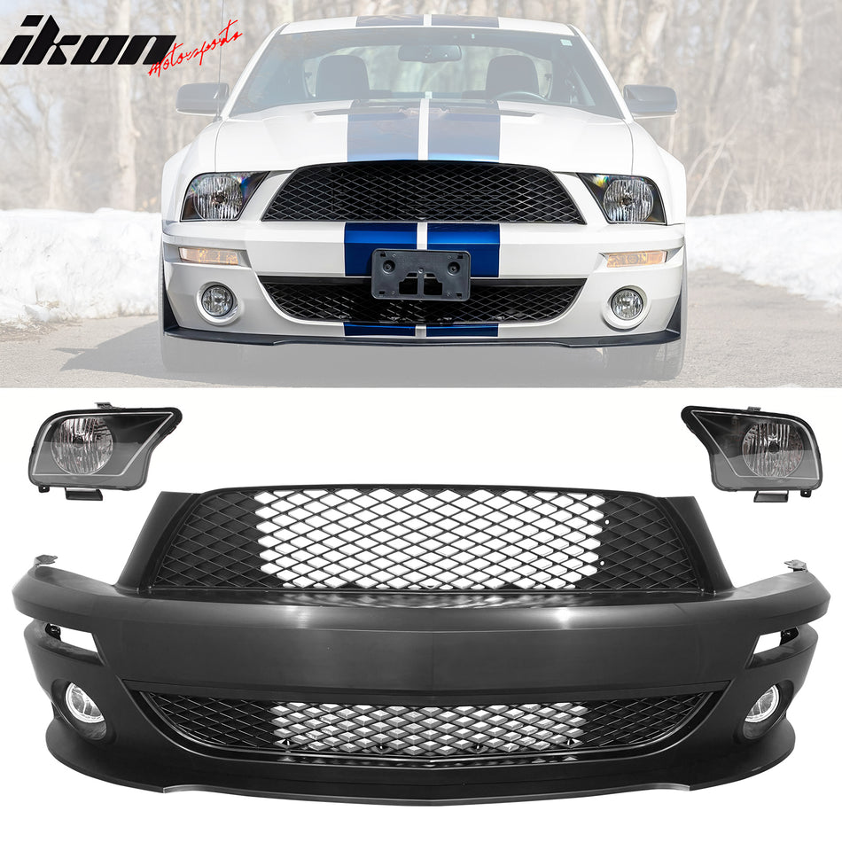 2005-2009 Ford Mustang GT500 Style Front Bumper Cover + Headlights PP