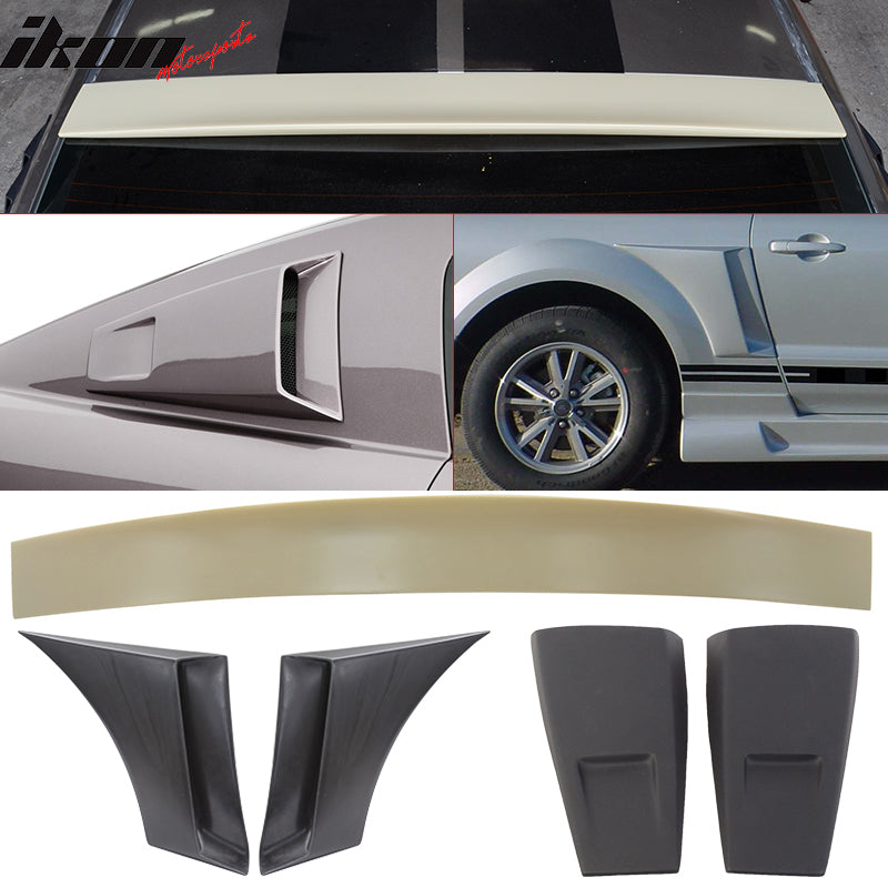 Fits 05-09 Ford Mustang Roof Spoiler & Fender Scoop & Window Louvers