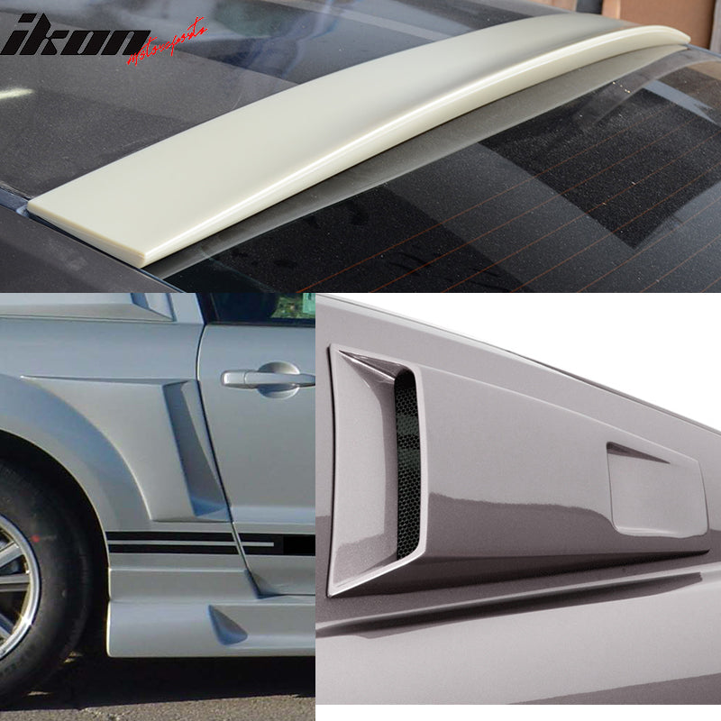 Rear Roof Spoiler & Fender Scoop & Window Louvers Compatible With 2005-2009 Ford Mustang, ABS Rear Tail & PU Wheel Protector & ABS Air Deflector EL Style Vent Deck Boot Wing by IKON MOTORSPORTS