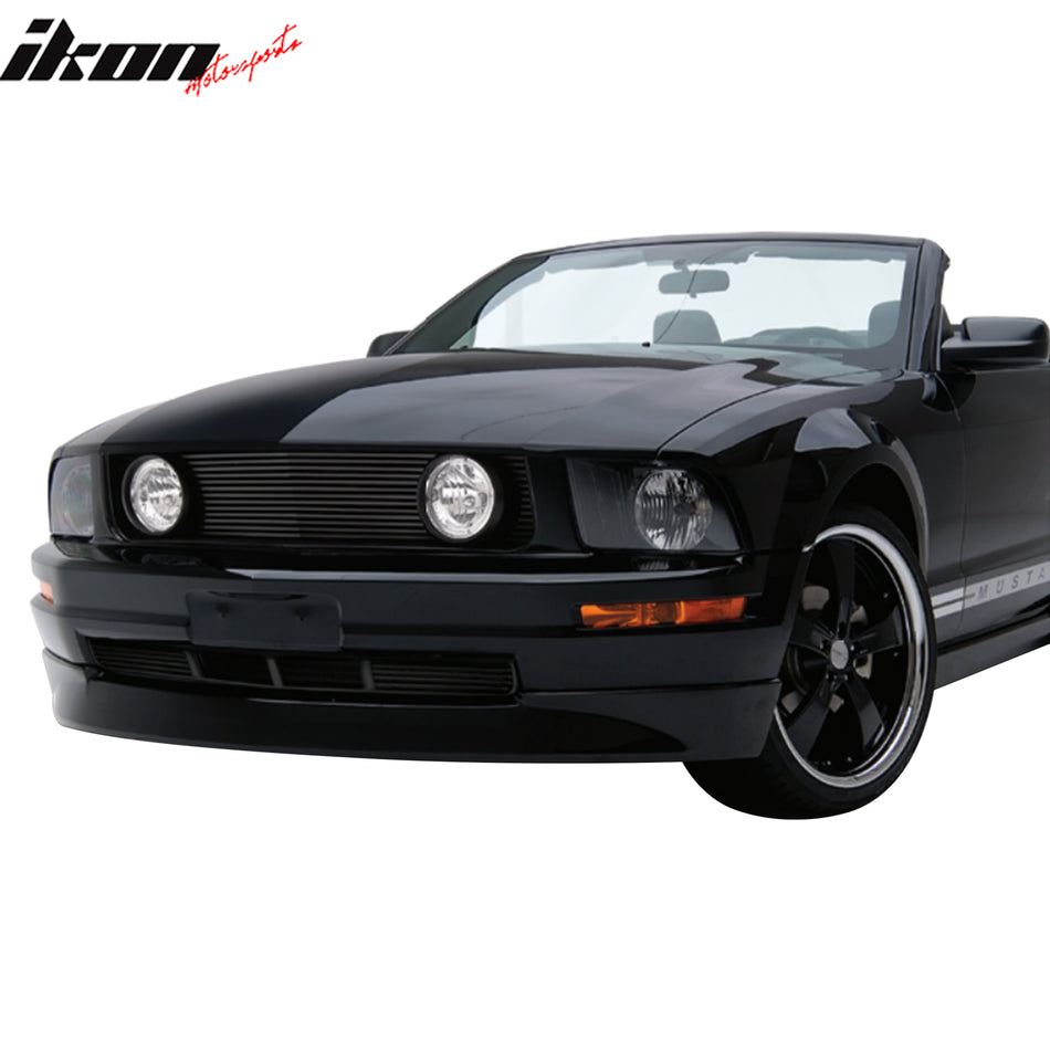 IKON MOTORSPORTS Front Upper Grille, Compatible with 2005-2009 Ford Mustang V6 & GT, Billet Style Black ABS Plastic Replacement Front Bumper Hood Grill with Lights 2PCS