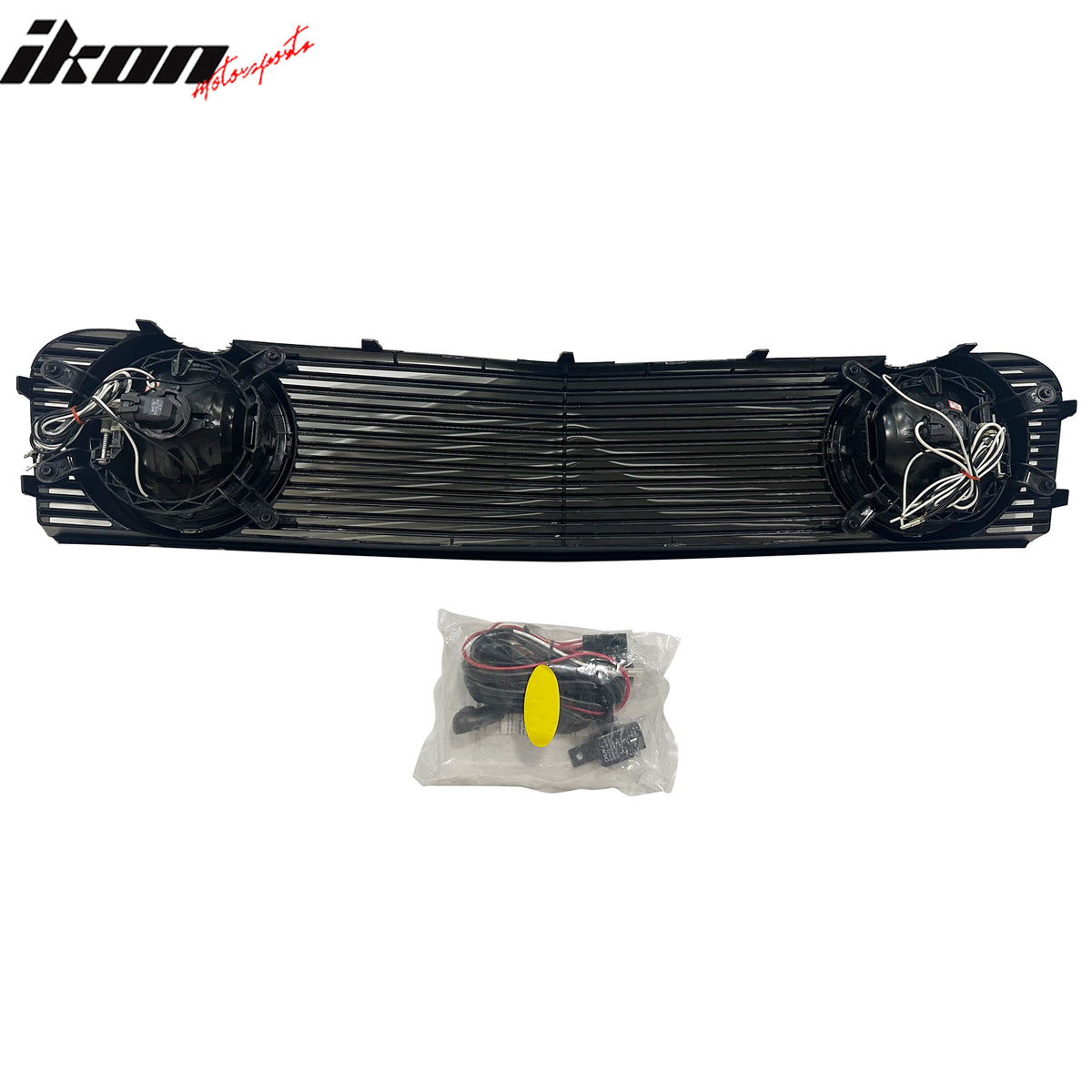 IKON MOTORSPORTS Front Bumper Upper Grille W/Fog Lights, Compatible with 2005-2009 Ford Mustang V6/GT, Performance Style Black Replacement Front Bumper Grill Assembly