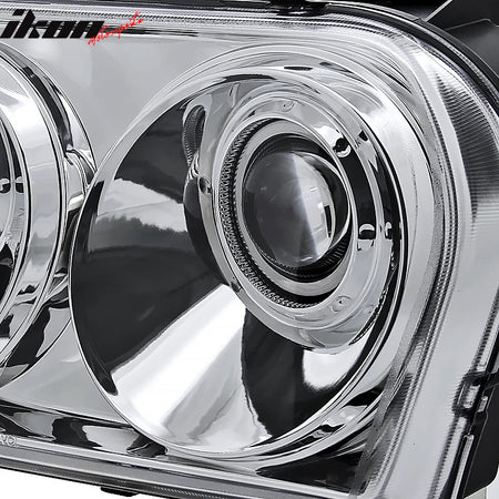 2005 - 2010 Chrysler 300 Clear Chrome Front Projector Head Lights PairIkon Motorsports