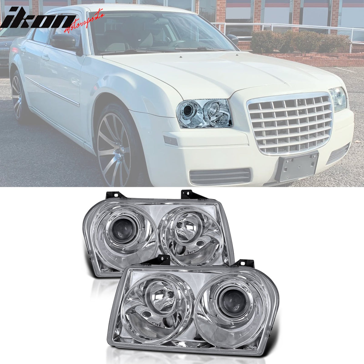 2005 - 2010 Chrysler 300 Clear Chrome Front Projector Head Lights PairIkon Motorsports