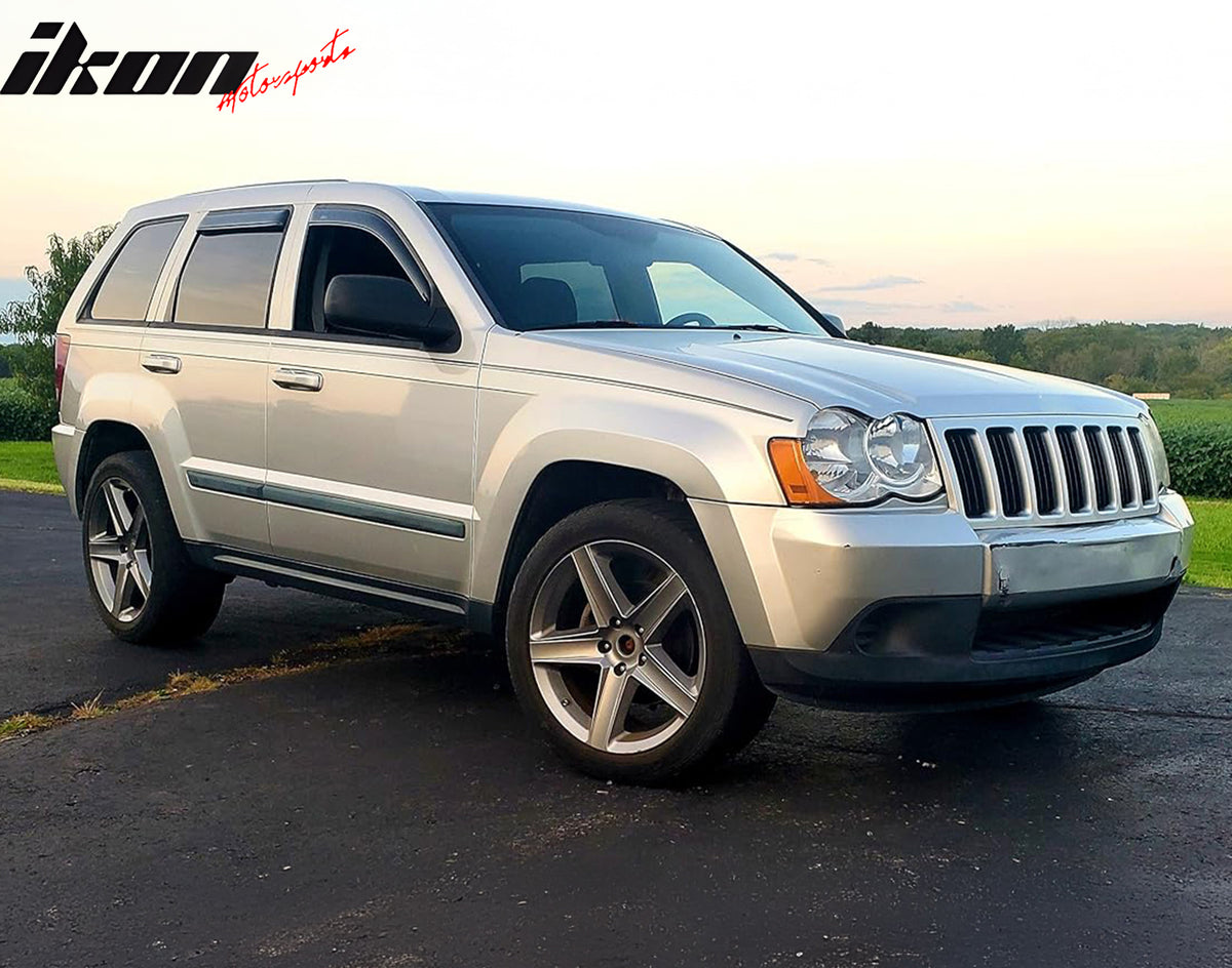 IKON MOTORSPORTS In Channel Window Visors Compatible with 2005-2010 Jeep Grand Cherokee, Slim Style Acrylic Smoke Rain Guards, Side Window Wind Deflectors 4PCS
