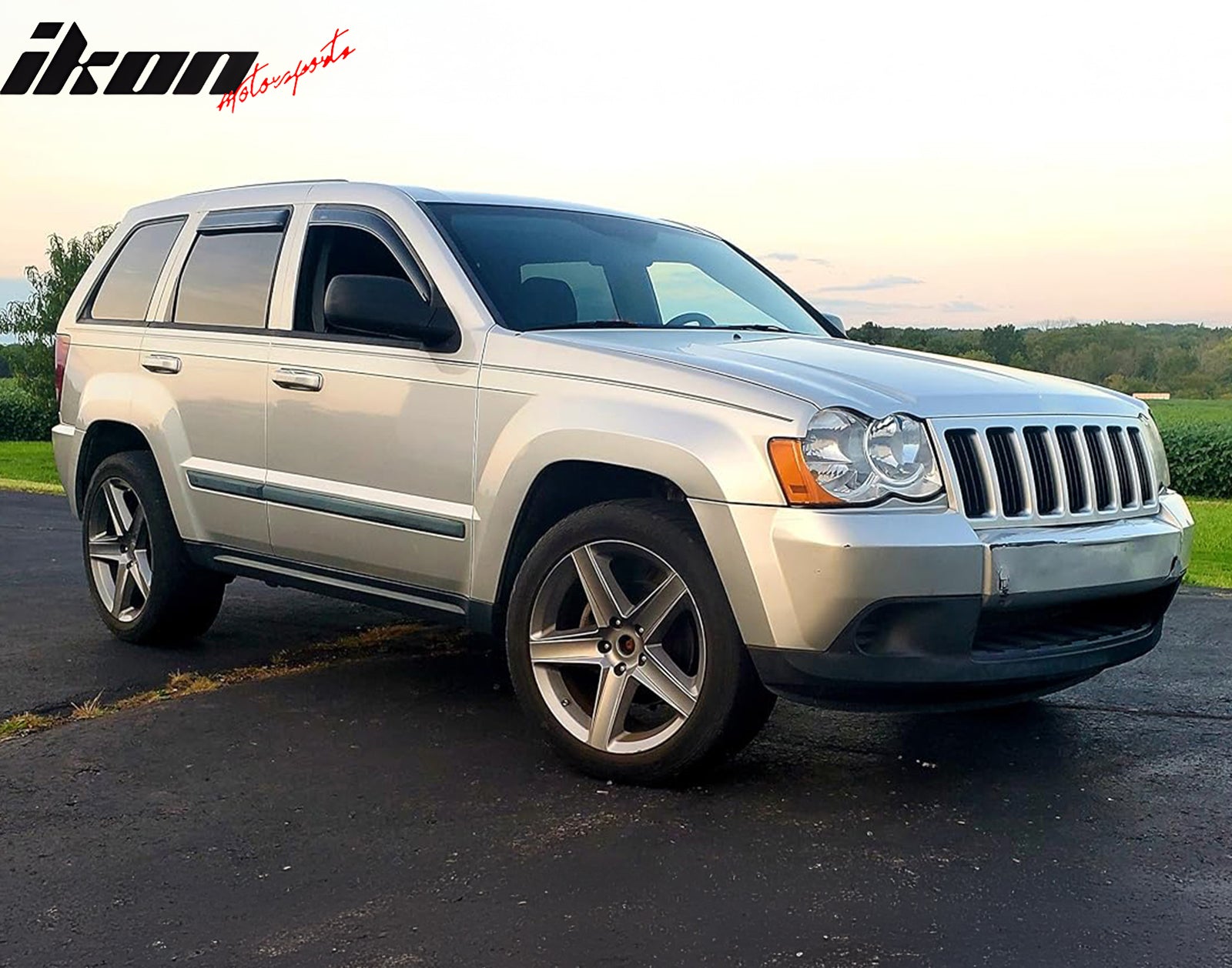 IKON MOTORSPORTS In Channel Window Visors Compatible with 2005-2010 Jeep Grand Cherokee, Slim Style Acrylic Smoke Rain Guards, Side Window Wind Deflectors 4PCS