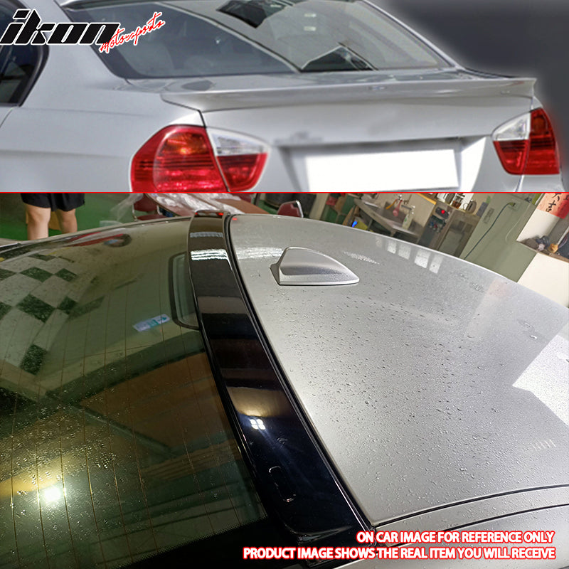 Trunk & Roof Spoiler Compatible with 2006-2011 BMW 3 Series E90 4Dr Sedan, AC Style Unpainted Black ABS Lip Diffuser by IKON MOTORSPORTS, 2007 2008 2009 2010