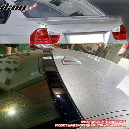 Trunk & Roof Spoiler Compatible with 2006-2011 BMW 3 Series E90 4Dr Sedan, AC Style Unpainted Black ABS Lip Diffuser by IKON MOTORSPORTS, 2007 2008 2009 2010