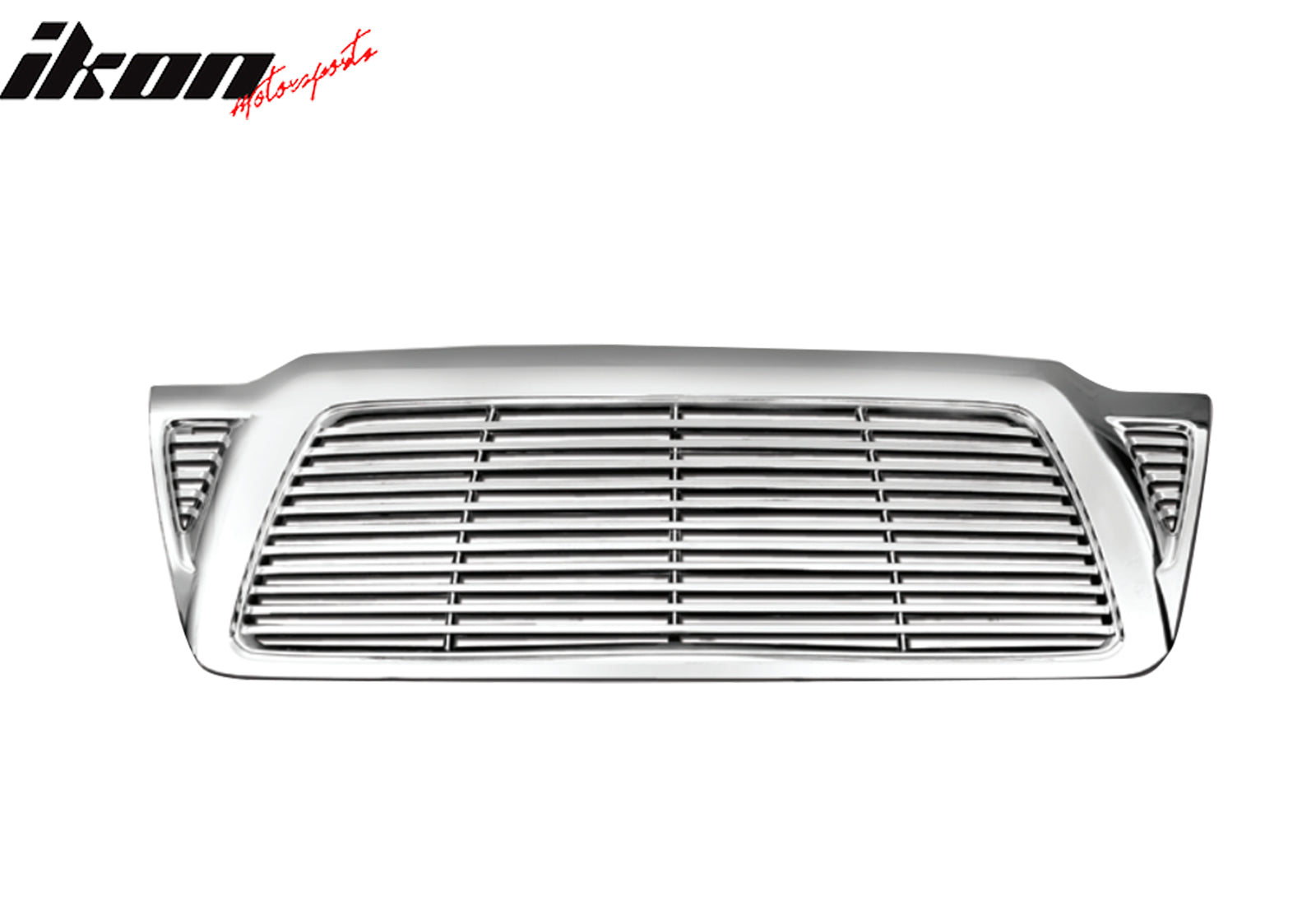 IKON MOTORSPORTS Front Upper Grille, Compatible with 2005-2011 Toyota Tacoma, Horizontal Billet Style Chrome ABS Plastic Replacement Front Bumper Hood Grill 1PC