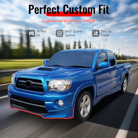 IKON MOTORSPORTS Front Bumper Lip, Compatible with 2005-2011 Toyota Tacoma, IKON Style Unpainted Black PU Polyurethane Air Dam Chin Spoiler Protector Splitter 2PCS