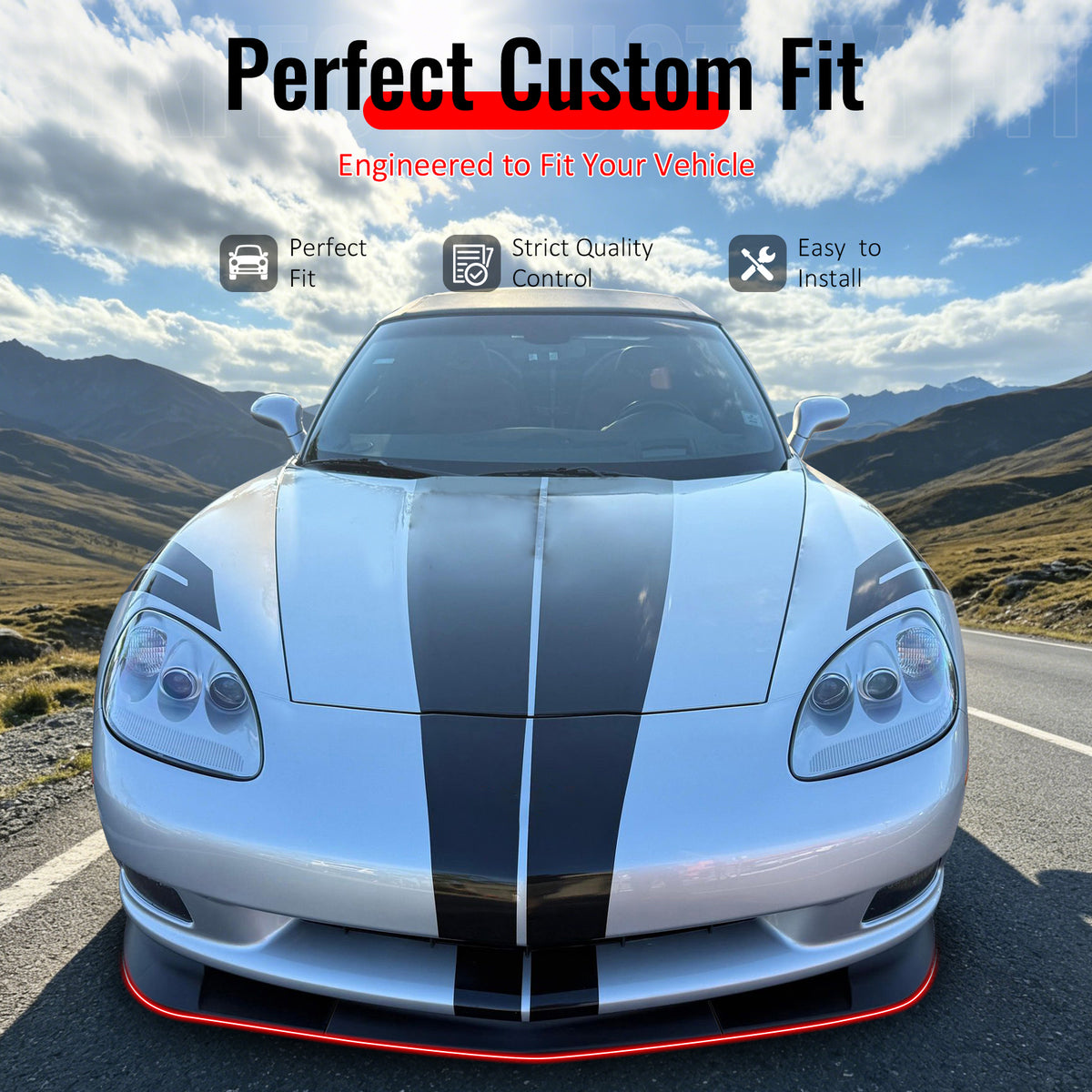 IKON MOTORSPORTS Front Bumper Lip, Compatible with 2005-2013 Chevrolet Corvette C6 Base Models, ZR1 Style Matte Black PP Air Dam Chin Spoiler Protector Splitter 3PCS