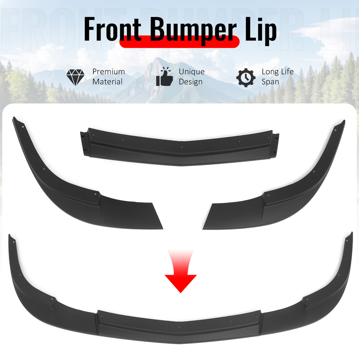 Fits 05-13 Chevrolet Corvette C6 Base ZR1 Style Front Bumper Lip Matte Black 3PC