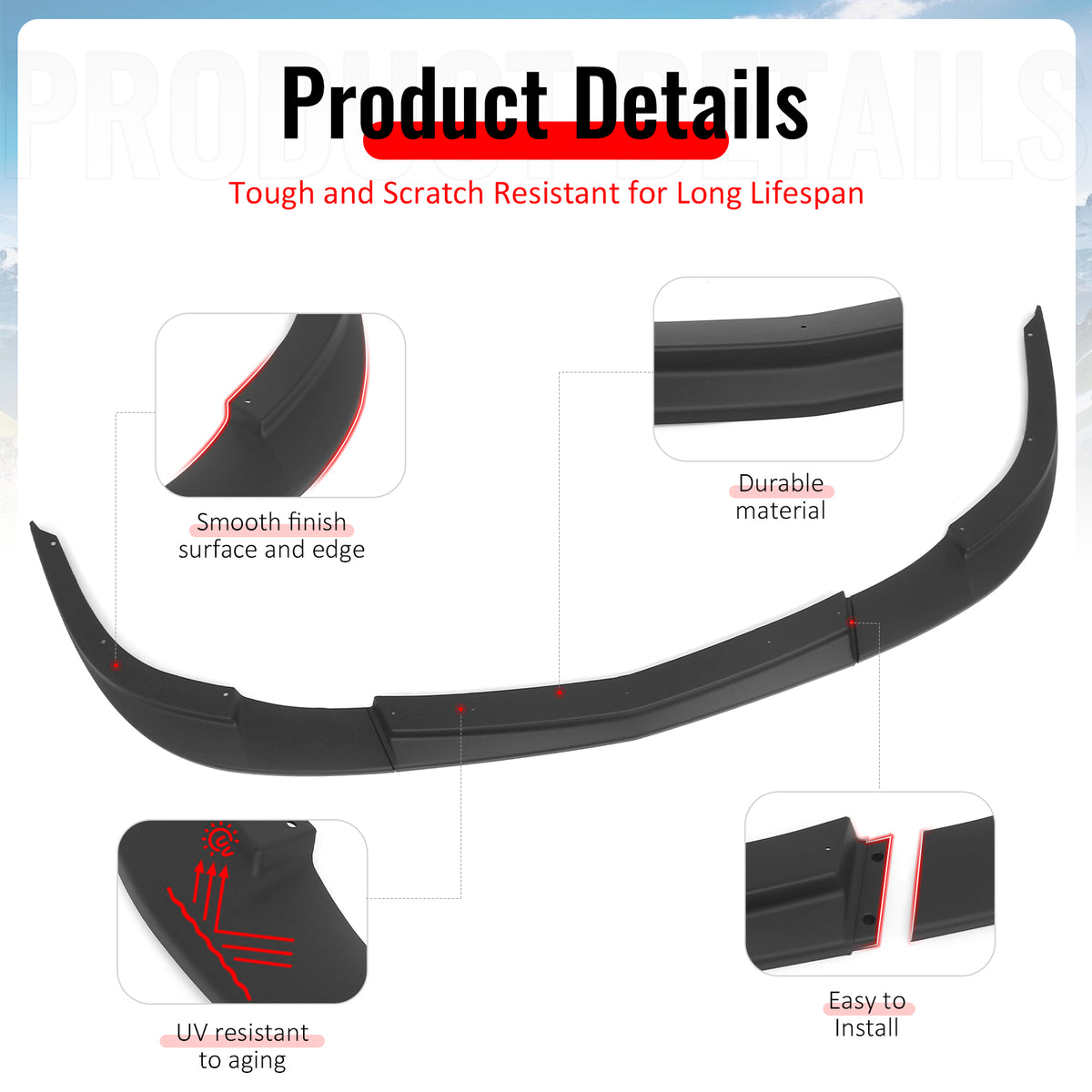 Fits 05-13 Chevrolet Corvette C6 Base ZR1 Style Front Bumper Lip Matte Black 3PC
