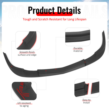 Fits 05-13 Chevrolet Corvette C6 Base ZR1 Style Front Bumper Lip Matte Black 3PC