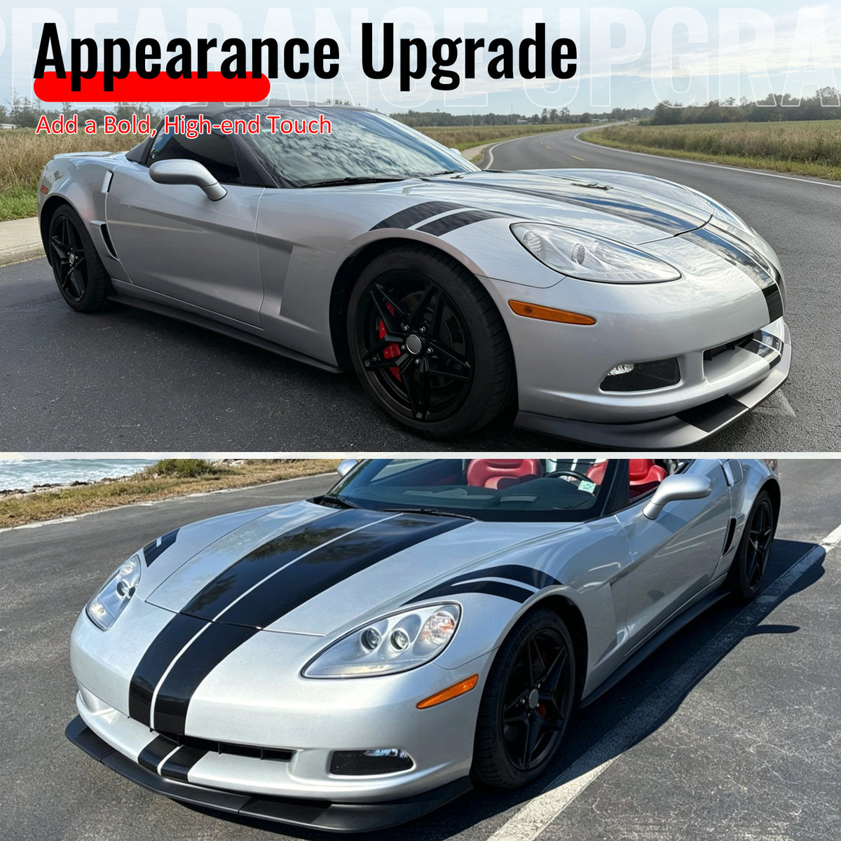 Fits 05-13 Chevrolet Corvette C6 Base ZR1 Style Front Bumper Lip Matte Black 3PC
