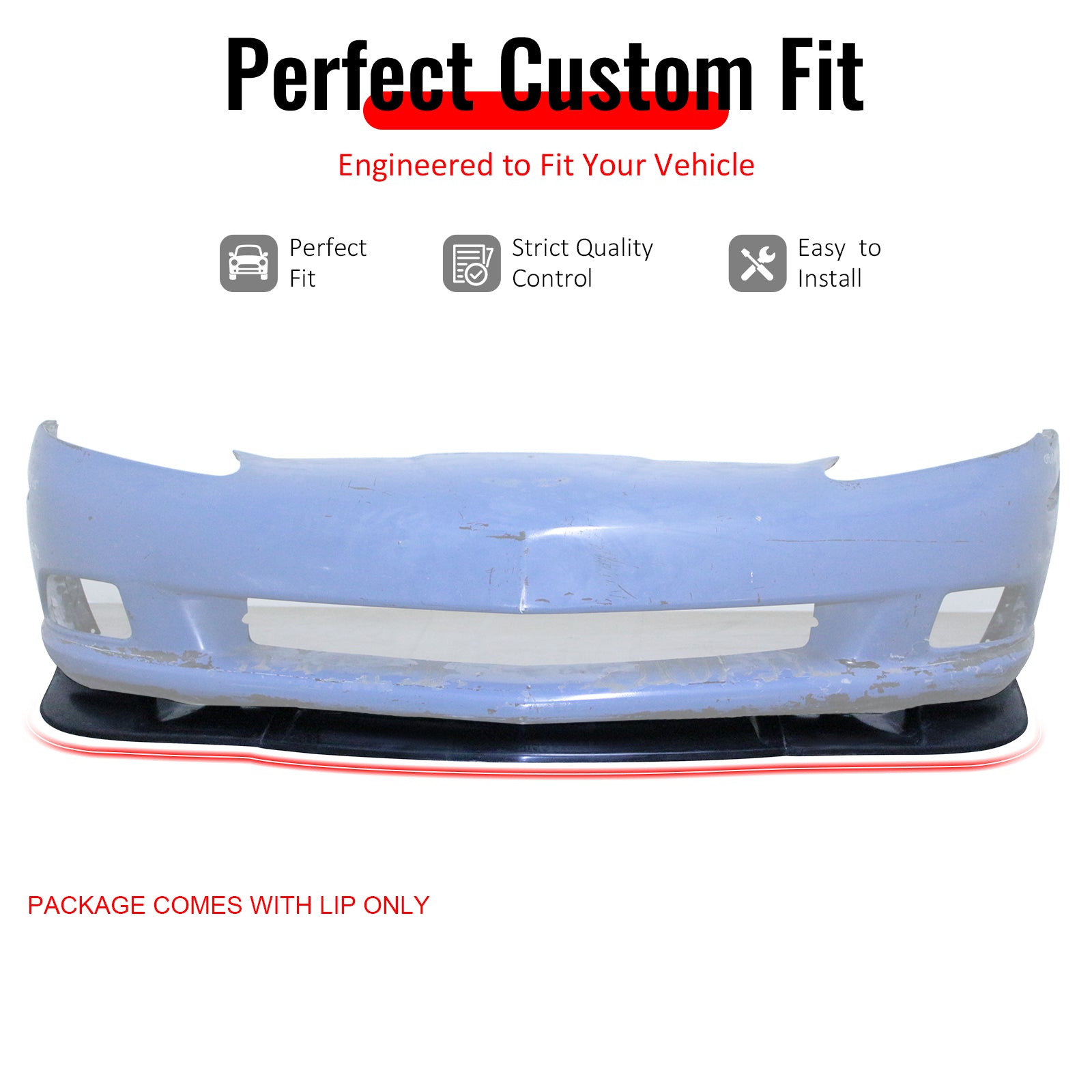 IKON MOTORSPORTS Front Bumper Lip, Compatible with 2005-2013 Chevrolet Corvette C6 Base, ZR1 Style Unpainted Black PU Polyurethane Air Dam Chin Spoiler Protector Splitter 3PCS