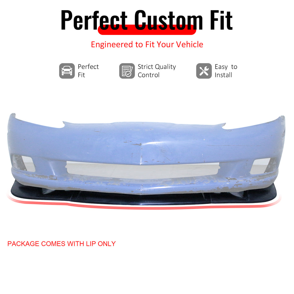 IKON MOTORSPORTS Front Bumper Lip, Compatible with 2005-2013 Chevrolet Corvette C6 Base, ZR1 Style Unpainted Black PU Polyurethane Air Dam Chin Spoiler Protector Splitter 3PCS