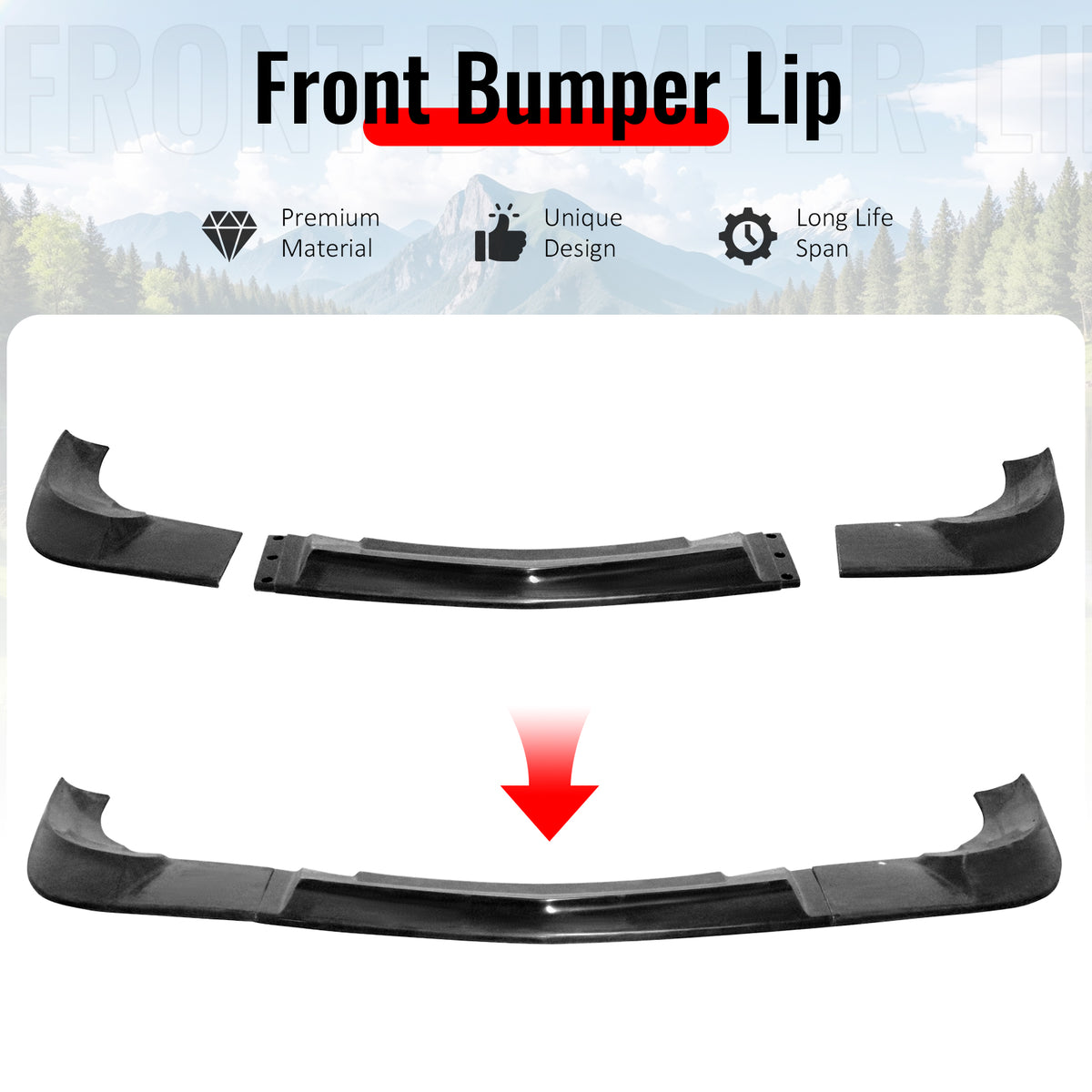 For 05-13 Chevy Corvette C6 Base ZR1 Style Front Bumper Lip Lower Spoiler PU 3PC