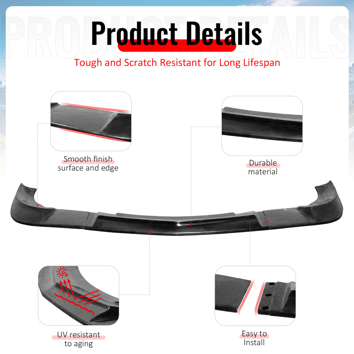 For 05-13 Chevy Corvette C6 Base ZR1 Style Front Bumper Lip Lower Spoiler PU 3PC