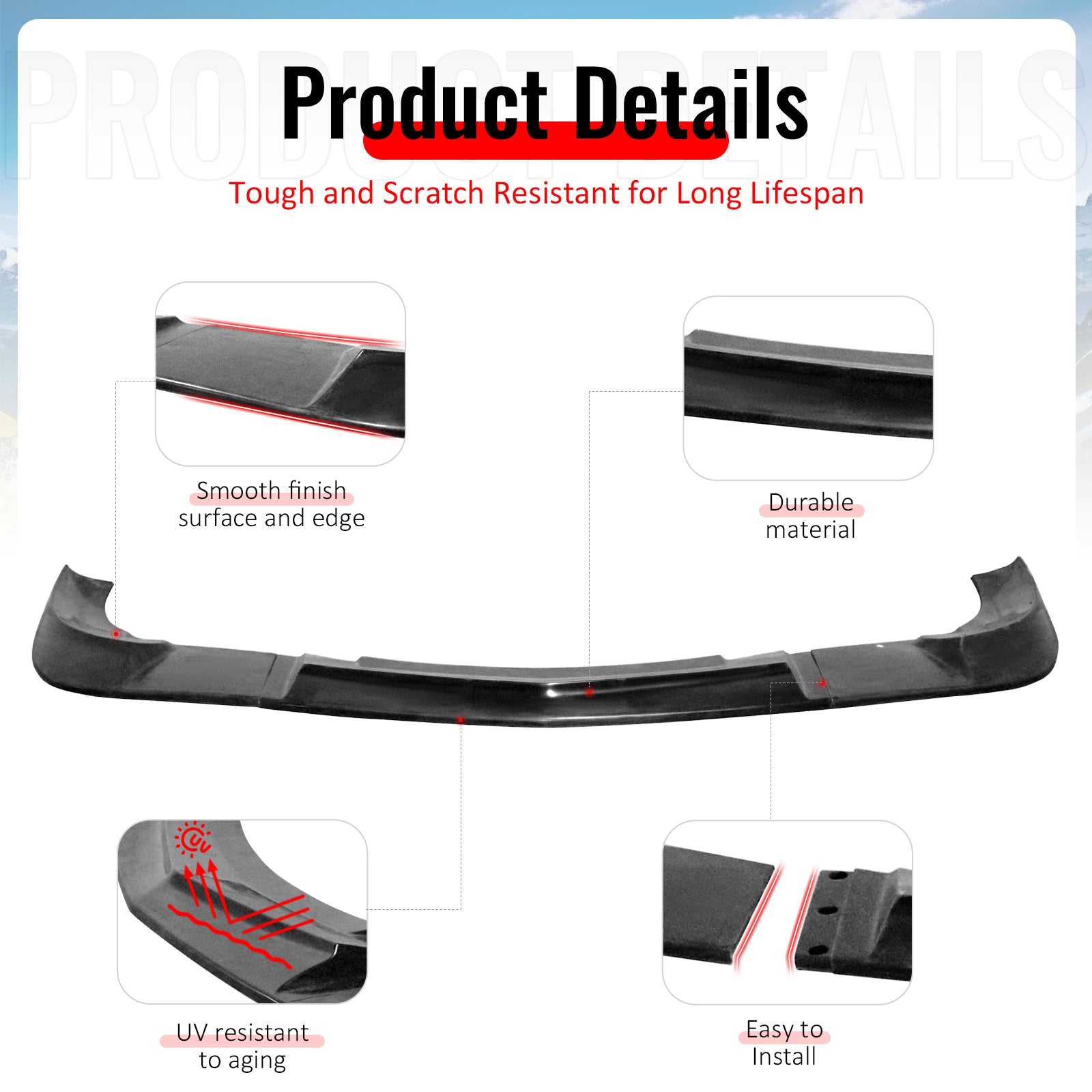 For 05-13 Chevy Corvette C6 Base ZR1 Style Front Bumper Lip Lower Spoiler PU 3PC