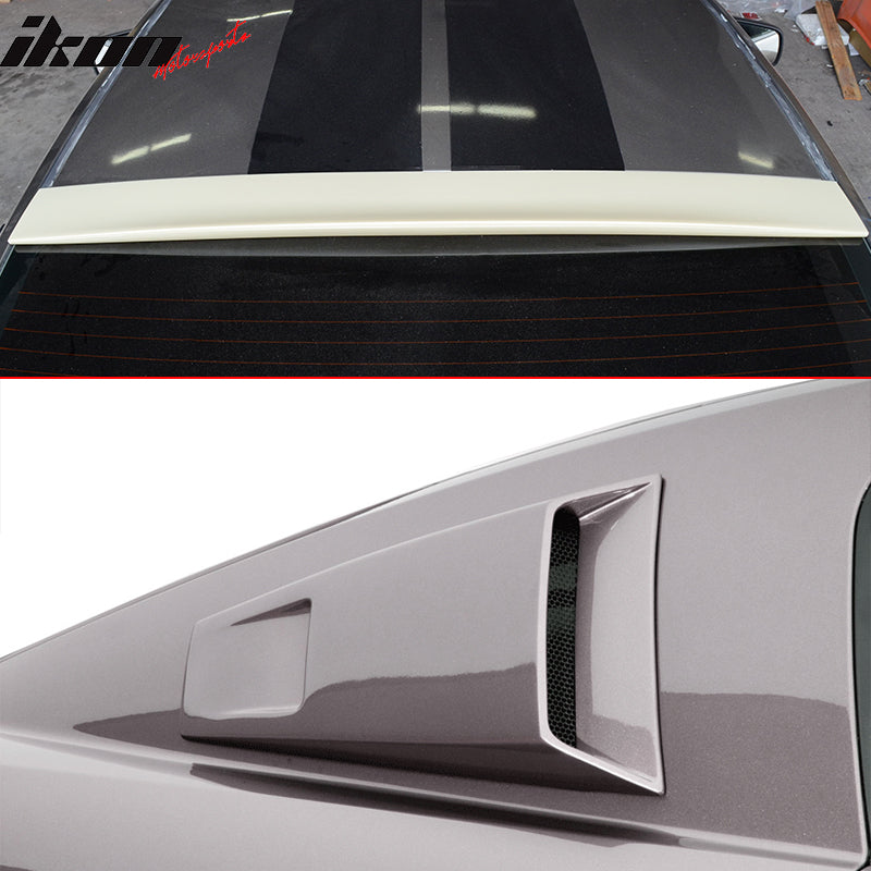 Rear Roof Spoiler & Window Louvers Compatible With 2005-2014 Ford Mustang, ABS Rear Tail & PU Eleanor Deflector EL Style Vent Deck Boot Wing by IKON MOTORSPORTS, 2006 2007 2008 2009 2010 2011 2012
