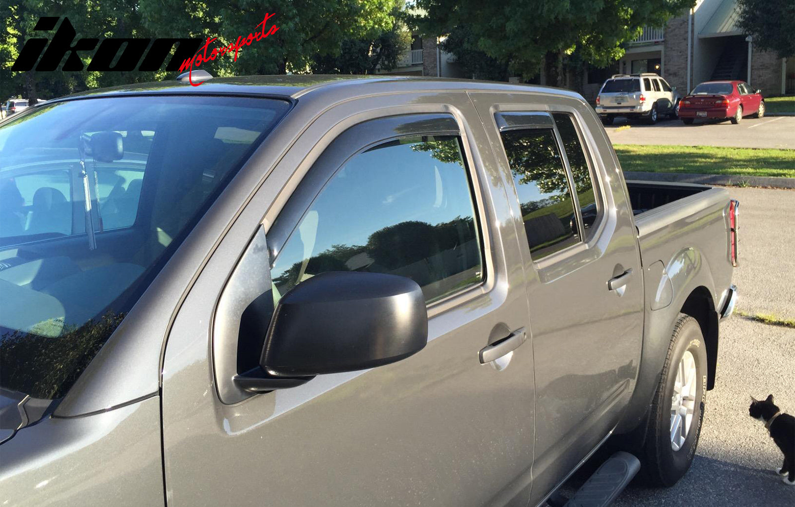 IKON MOTORSPORTS In Channel Window Visors Compatible with 2005-2020 Nissan Frontier Double Cab, Slim Style Acrylic Smoke Rain Guards, Side Window Wind Deflectors 4PCS